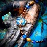 6" Maine-Made Bead Bracelet by Lori Williams - "Clear" Blue Swirl Bead