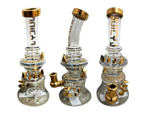 JUUCY J Glass-10" Gold Crystals Waterpipe-"Keep On Shining"