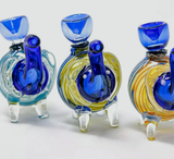 4" Blue Swirl Glass Elephant Bubbler