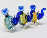 4" Blue Swirl Glass Elephant Bubbler