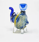 4" Blue Swirl Glass Elephant Bubbler