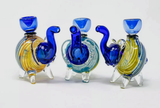 4" Blue Swirl Glass Elephant Bubbler