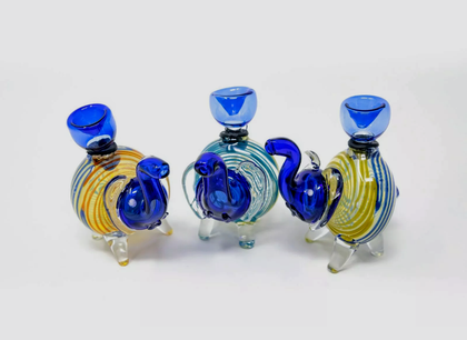 4" Blue Swirl Glass Elephant Bubbler