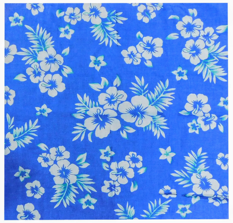 Hawaiian Bandana-21.5 x 21.5-Blue with White Flowers