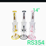 14" Rock Glass Waterpipe Straight Neck Double Chamber Dual Perc & Gray Accents-RS354