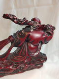 4" Red Resin Buddha w/ Bag, Stick & Fish Figurine