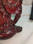 9" 1,372g Red Resin Buddha Figurine w/ Gold Colored Paint