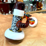 7" Ruby Red/White Hammer Bubbler w/ Wig-Wag Work by Zoan Tuttie