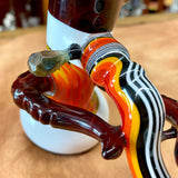 7" Ruby Red/White Hammer Bubbler w/ Wig-Wag Work by Zoan Tuttie