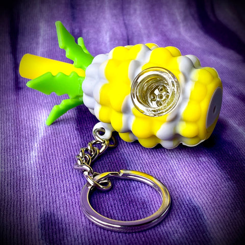 2.5" Pineapple Silicone Keychain Pipe w/ Glass Bowl