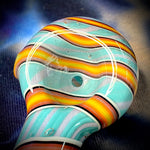 4.25" Warm Color Swirl on Blue/Purple Canework Handpipe by Pharo