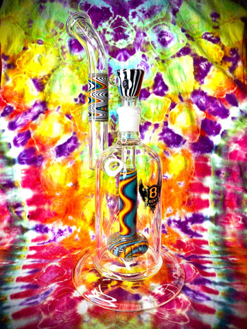 12" Bent Glass Rig Waterpipe Jailhouse Rainbow Wig Wag Rainbow Circ Perc