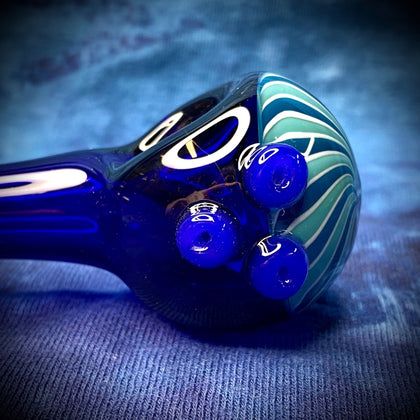4.75" Cobalt Tube Handpipe w/ Swirl Front & Dots by Pharo
