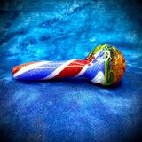 4" Red, White and Purple Dichro Striped Handpipe w/ Green Wig-Wag by Pharo