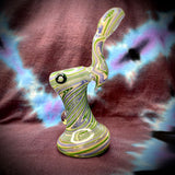 6.75" Green/White/Periwinkle Canework Bubbler w/ Reduction Marble by Baked Glass