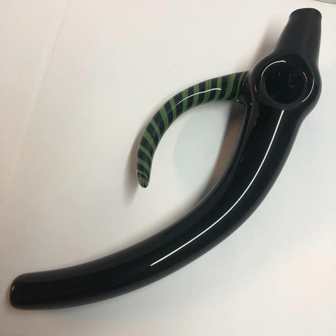 9.5" Black Curved Steamroller with Green Striped Horn