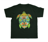 Youth Medium Earth Art Sea Turtle Forest Green T-Shirt