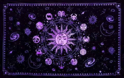 Zodiac Sun Moon Purple Twin Size Tapestry