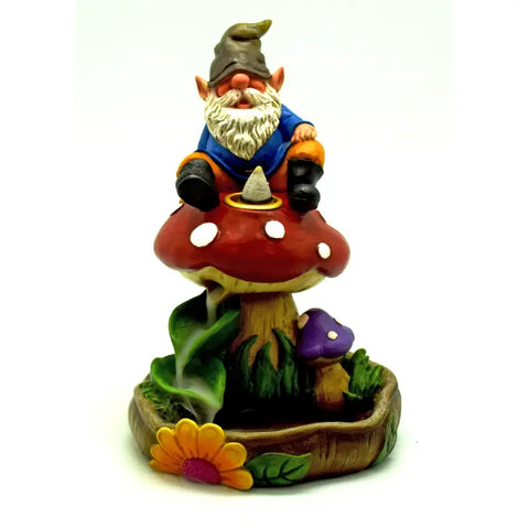 Gnome on Mushroom Back Flow Cone Incense Burner