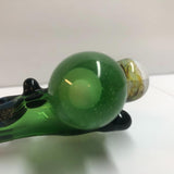5.75" Green Handpipe with Blue Dichro Stripes, Two Reduction Marbles & Big Carb