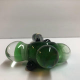 5.75" Green Handpipe with Blue Dichro Stripes, Two Reduction Marbles & Big Carb