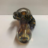 5.25" Fumed Frit Handpipe with Triple Yellow/Blue Striped Horns & Green Carb