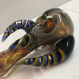 5.25" Fumed Frit Handpipe with Triple Yellow/Blue Striped Horns & Green Carb